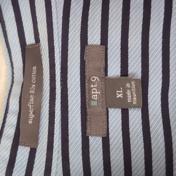 Apt 9 Blue Stripe Long Sleeve Button Front Superfine 80s Cotton Size Extra Large - Picture 2 of 6